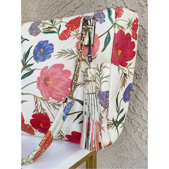 KATE SPADE Cream Multicolor Floral Leather Bag Kingston Blossom Vivian Tote Bag - Picture 3 of 17